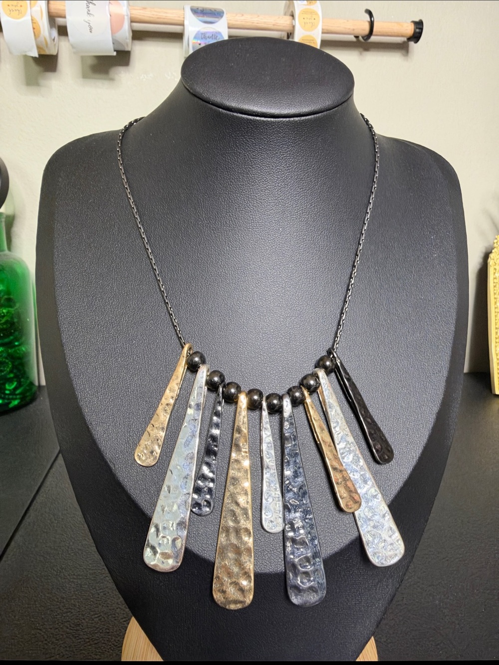 Elegant Collar Mixed Metal Hammered Drop Necklace - Women Jewelry
